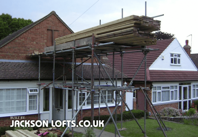 1950s bungalow loft conversion, materials delivery day by Jackson Lofts