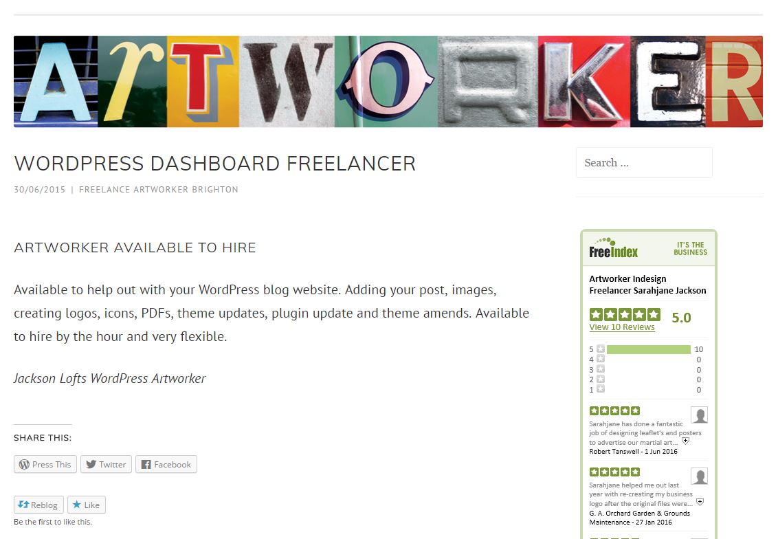 WordPress Assistant, Freelance Artworker Brighton